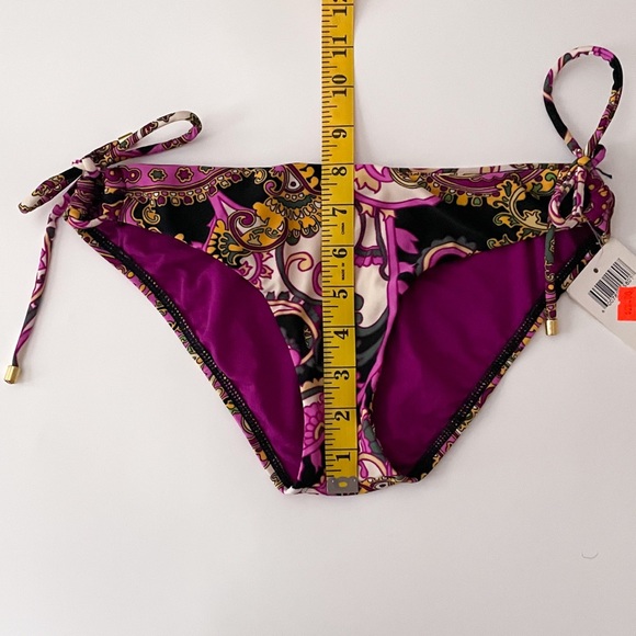 Swim Systems Black Purple Ivory Side Tie Madrid Bikini Bottom NWT Small Mandala - Picture 6 of 10